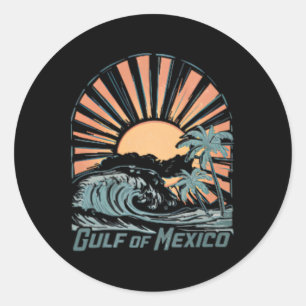 Sticker Rond Golfe Du Mexique Depuis 1672 Plage Vintage 2 Côté