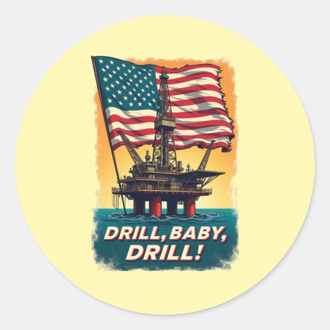 Sticker Rond Golfe du Mexique -Drill Baby Drill Politique Vinta (Devant)