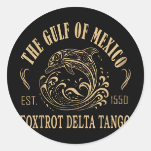 Sticker Rond Golfe Du Mexique Foxtrots Deltas Tangos Retro Vint