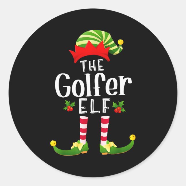 Sticker Rond Golfer Christmas Elf Matching Pajama X-mas Party  (Devant)