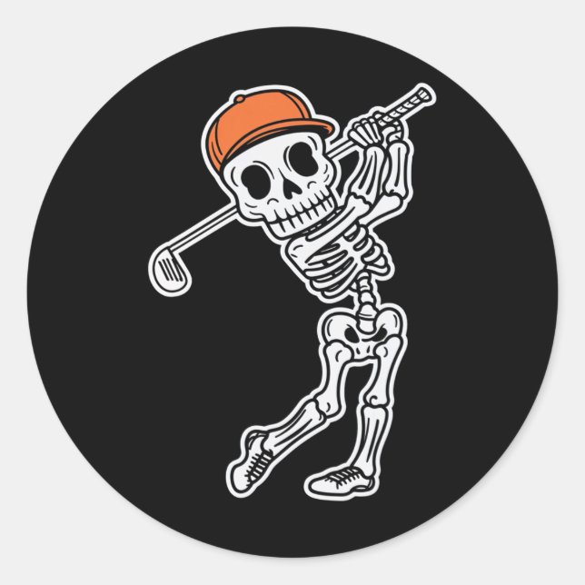 Sticker Rond Golfer Skeleton Golf Halloween Skeletons de sport (Devant)