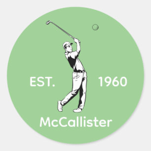 Sticker Rond Golfeur et nom personnalisé et année