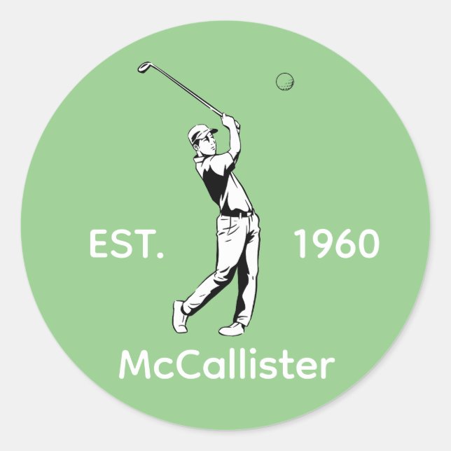 Sticker Rond Golfeur et nom personnalisé et année (Devant)