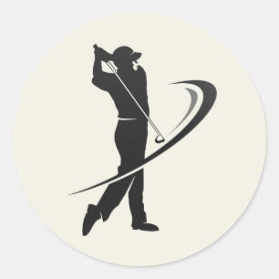 Sticker Rond Golfeur Golfant Golfe Silhouette Noir Blanc