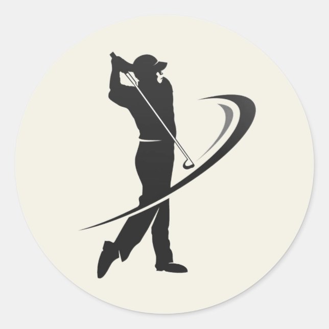 Sticker Rond Golfeur Golfant Golfe Silhouette Noir Blanc (Devant)