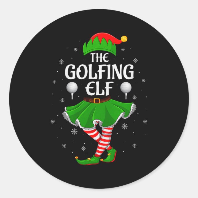 Sticker Rond Golfing Elf Christmas Family Girls Women Elf Squad (Devant)
