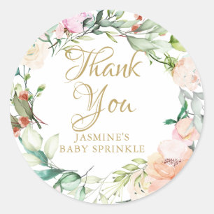 Sticker Rond Gommage floral aquarelle écriture dorée pour bébé