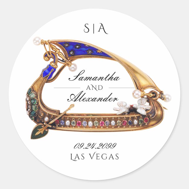 Sticker Rond gondole vénitienne Ornate noir & blanc Mariage (Devant)