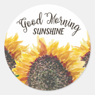 Sticker Rond Good Morning Sunshine Jaune Tournesols Brown
