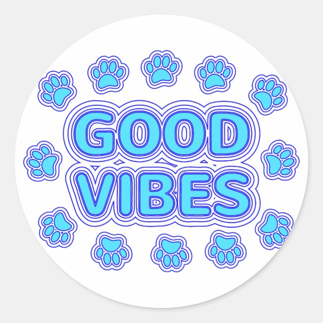 Sticker Rond Good Vibes Empreintes de pattes de chiens caricatu (Devant)