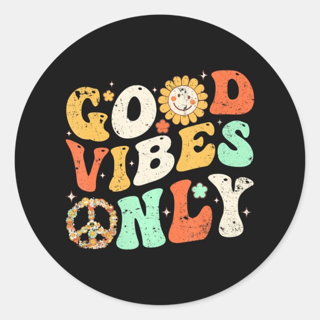 Sticker Rond GOOD VIBES SEULEMENT LA PAIX AMOUR 60s les années  (Devant)