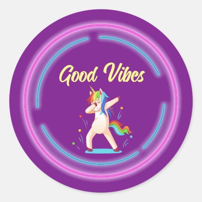 Sticker Rond Good Vibes Unicorn (Devant)