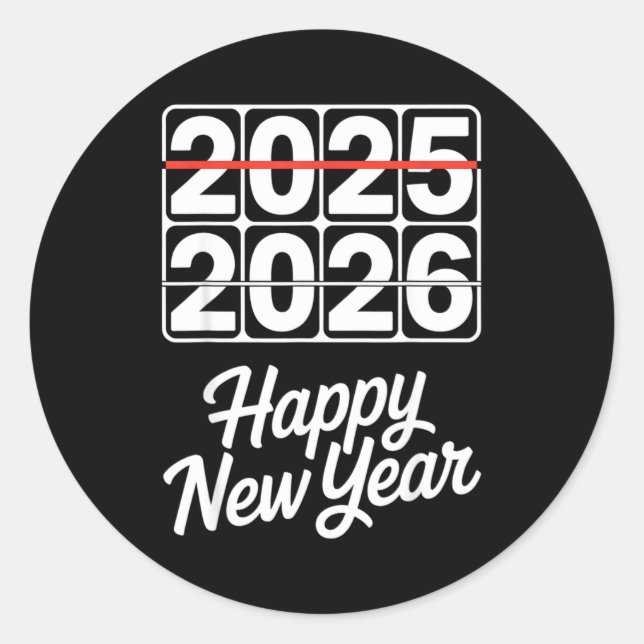 Sticker Rond Goodbye 2025 Hello 2026 Clock Happy New Year Party (Devant)
