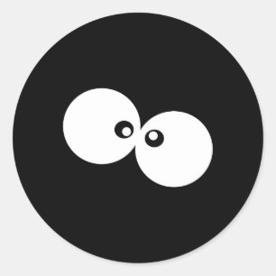 Sticker Rond Googly Eyes, Funny Eyes, noir et blanc