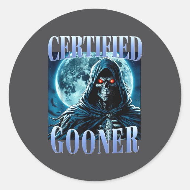 Sticker Rond Goon drôle de Gooning Mème Squelette Gooner certif (Devant)