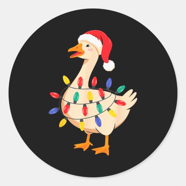 Sticker Rond Goose Santa Hat Funny Christmas Lights Xmas Tree M (Devant)
