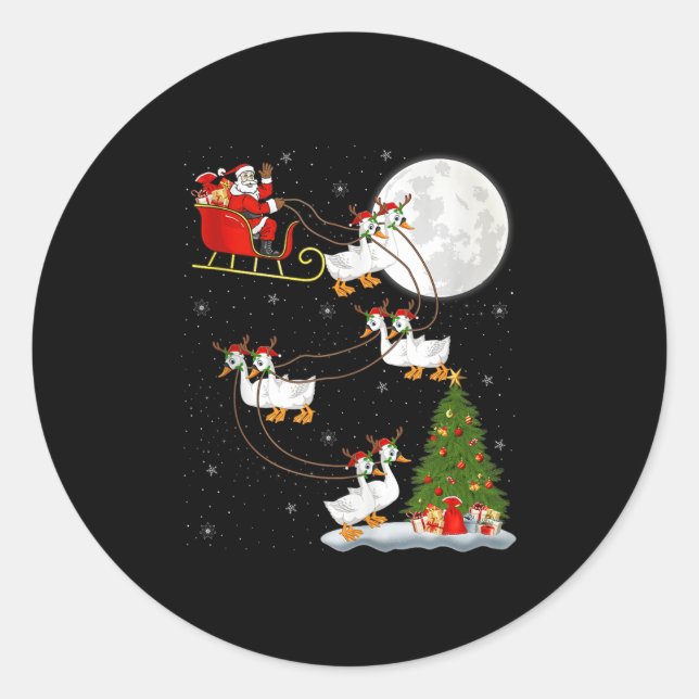 Sticker Rond Goose Santa Sleigh Flying Funny Magical Christmas  (Devant)