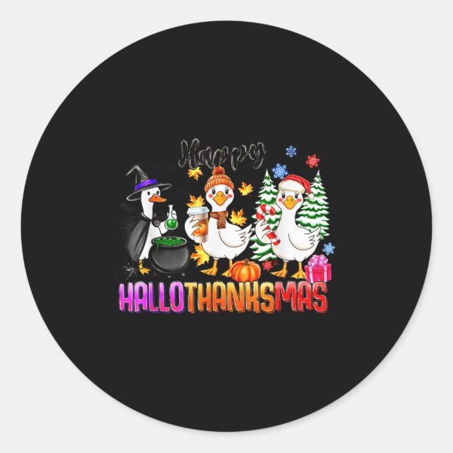 Sticker Rond Gooses Halloween Thanksgiving Christmas Happy Hall (Devant)