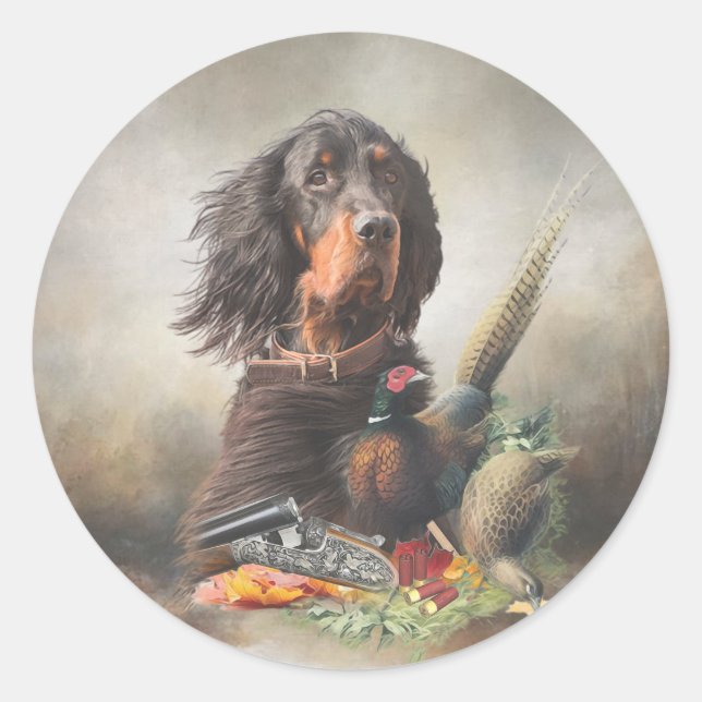Sticker Rond Gordon setter avec faisans, Art (Devant)