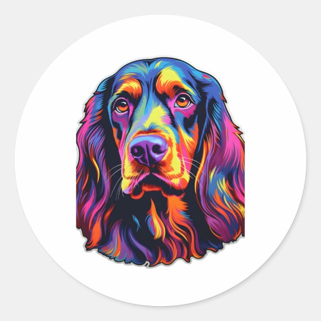 Sticker Rond Gordon Setter Neon Design (Devant)