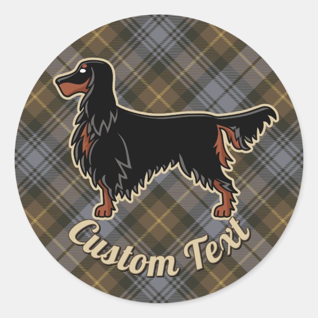Sticker Rond Gordon Setter sur Patiné Gordon Tartan (Devant)