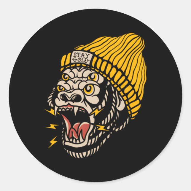 Sticker Rond Gorilla American traditionnel tatouage encré Vieux (Devant)