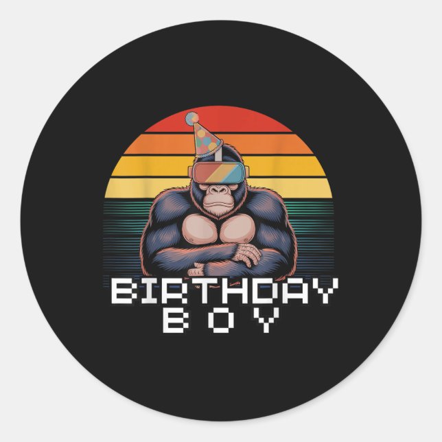 Sticker Rond Gorilla Anniversaire Décorations Singe Balise Vr G (Devant)