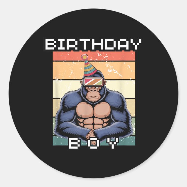 Sticker Rond Gorilla Anniversaire Décorations Singe Balise Vr G (Devant)