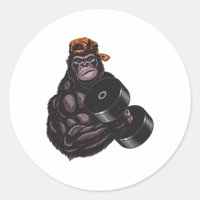Sticker Rond Gorilla Dumbbell Fitness Workout Gym For Lover Bod (Devant)