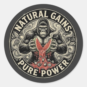 Sticker Rond Gorilla Gym Gains Naturels - Puissance Pure