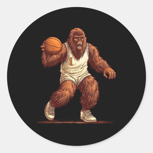 Sticker Rond Gorilla Jouer Basketball Fun Gorilla Basketball (Devant)