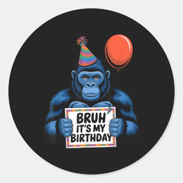 Sticker Rond Gorilla Jungle À Thème Anniversaire Fête Bruh Son  (Devant)