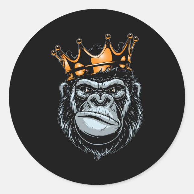 Sticker Rond Gorilla King Alpha Ape Faune Le Roi (Devant)