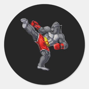 Sticker Rond Gorilla Muay Thai Boxe Karaté Kickboxing Arts Mart