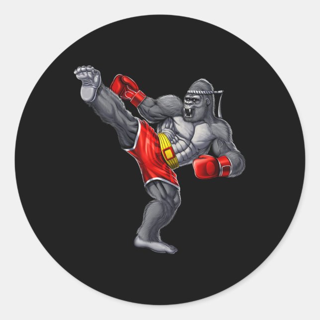 Sticker Rond Gorilla Muay Thai Boxe Karaté Kickboxing Arts Mart (Devant)