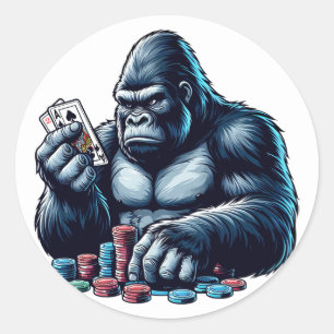 Sticker Rond gorilla singe jouer aux cartes poker casino
