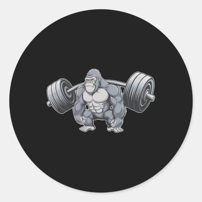 Sticker Rond Gorilla Weightlifting Fitness Gym Training Bodybui (Devant)