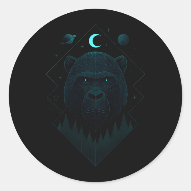 Sticker Rond Gorille Astral - Pouvoir Primates Cosmique (Devant)