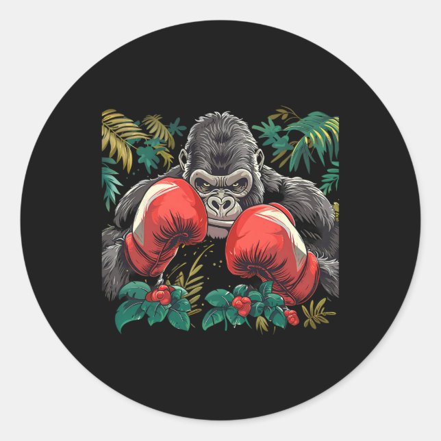 Sticker Rond Gorille de boxe avec gants de boxe Kickboxing Drôl (Devant)