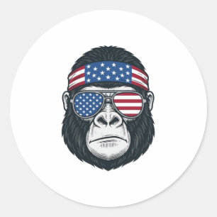 Sticker Rond Gorille Patriotique Gravure Vintage Vecteur_1