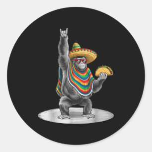 Sticker Rond Gorille portant un taco drôle de cinq de mayo garç
