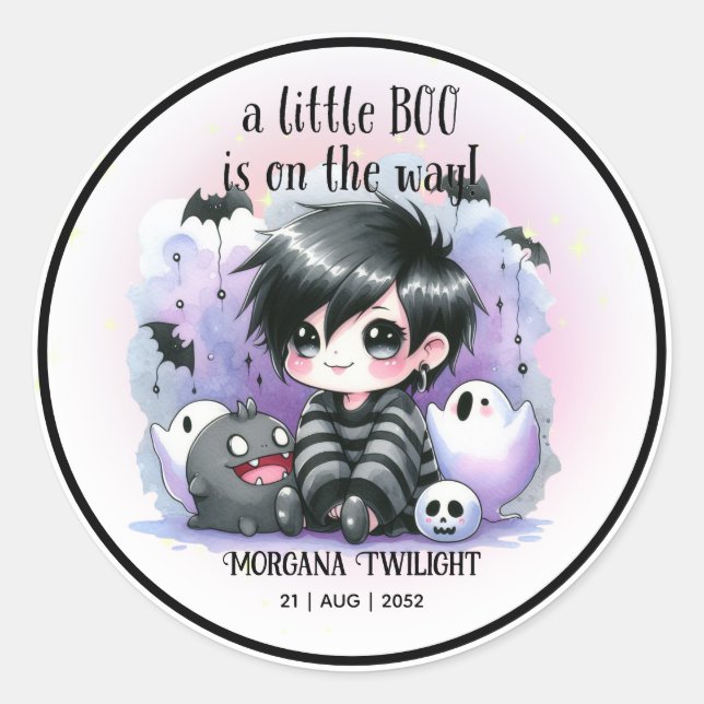 Sticker Rond Goth Baby Boy Ghost Little Boo sur le chemin (Devant)