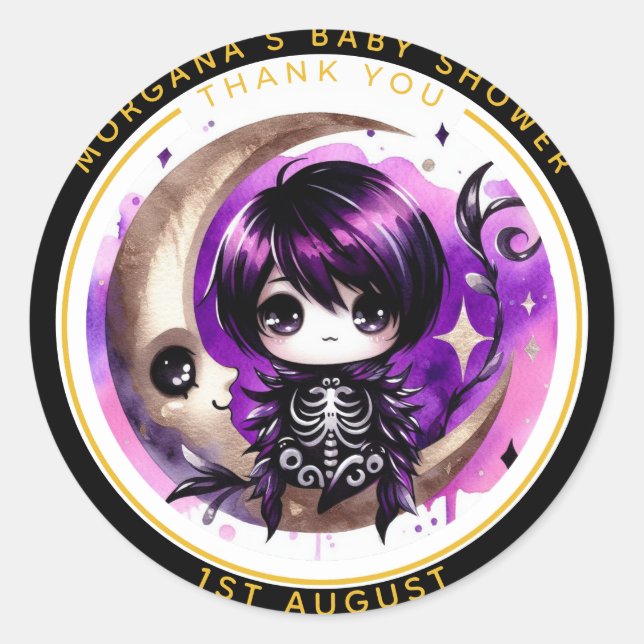 Sticker Rond Goth Baby Boy Shower Livrée par Crow Merci (Devant)