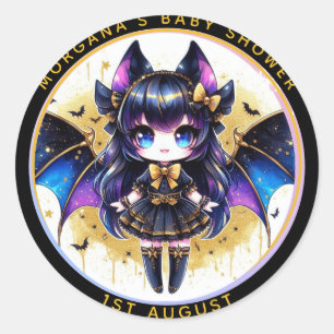 Sticker Rond Goth Baby Girl Douche Bat Vampire Merci