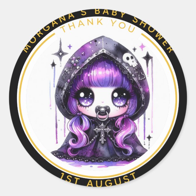 Sticker Rond Goth Baby Girl Shower livrée par Crow Merci (Devant)