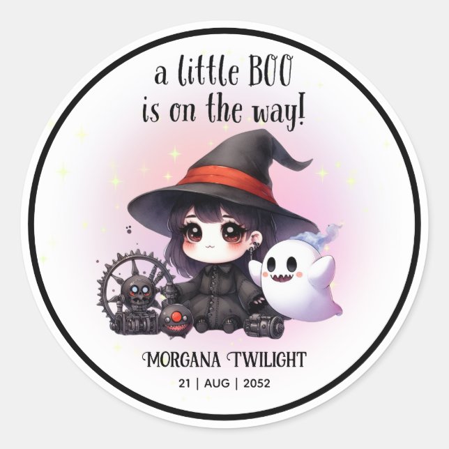 Sticker Rond Goth Baby Girl Witch Little Boo sur le chemin (Devant)