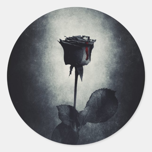 Sticker Rond Goth Black Rose Dripping Blood (Devant)