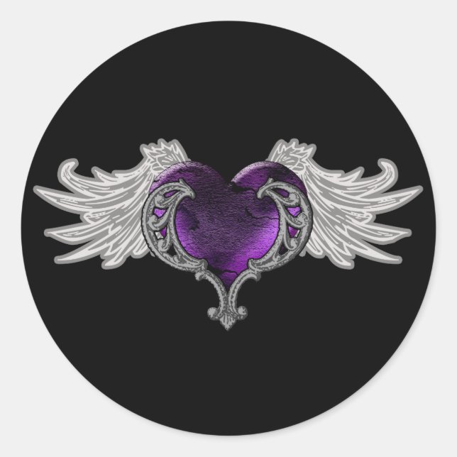 Sticker Rond Goth Coeur pourpre avec Ange Ailes (Devant)