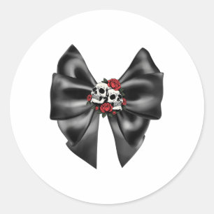 Sticker Rond Goth Coquette Deux Roses en tête Crâne Gros Black