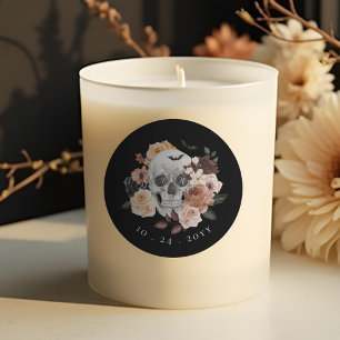 Sticker Rond Goth Floral Aquarelle Crâne Mariage de automne Mon
